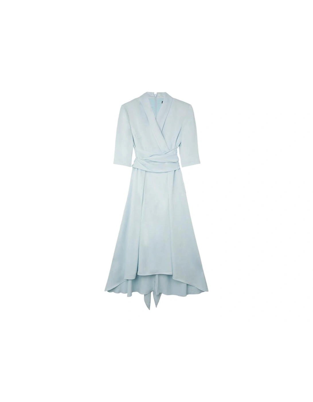 Satin Back Crepe Wrap Tie High Low Maxi Dress