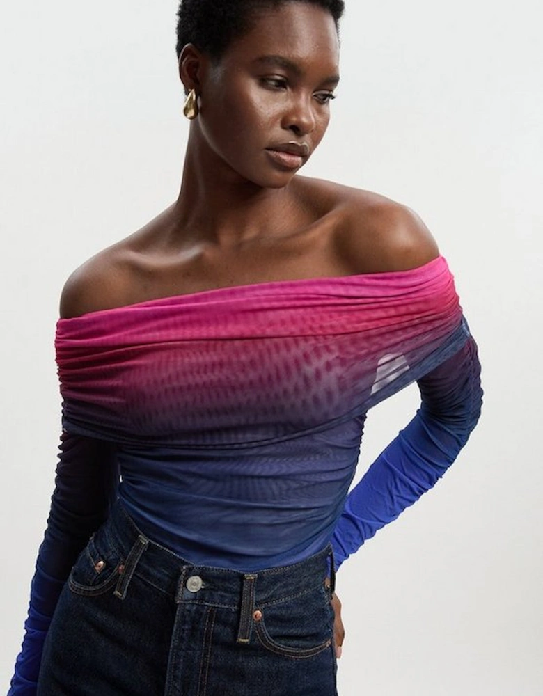Ombre Jersey Mesh Bardot Bodysuit