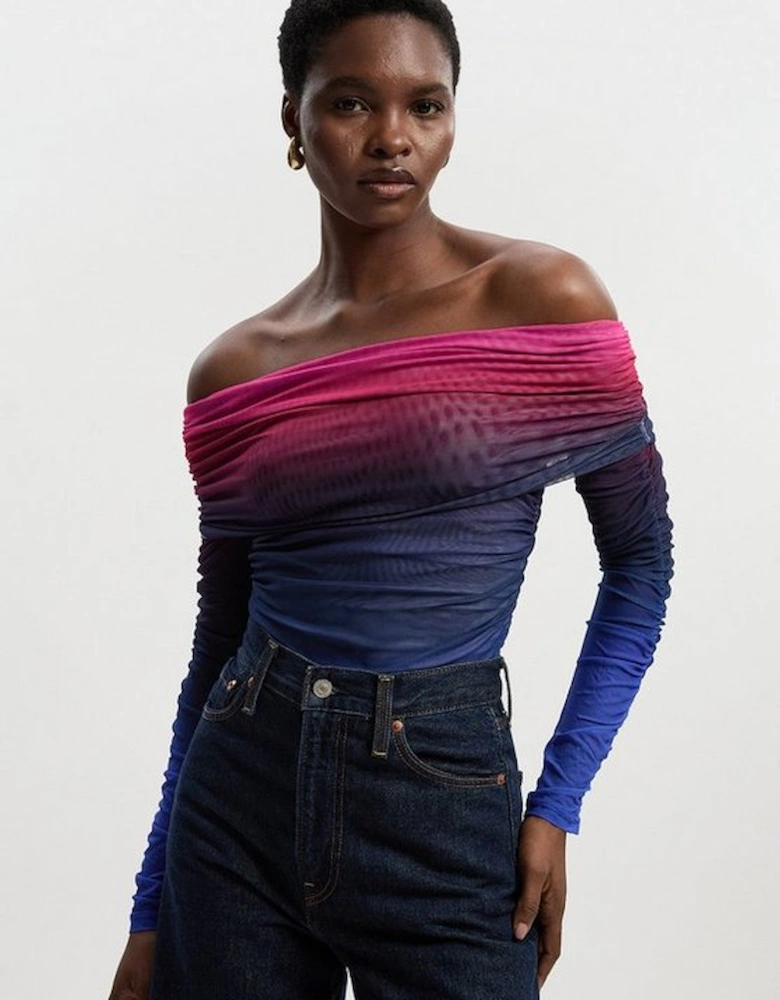 Ombre Jersey Mesh Bardot Bodysuit