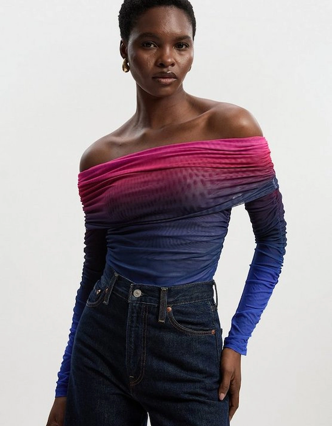 Ombre Jersey Mesh Bardot Bodysuit