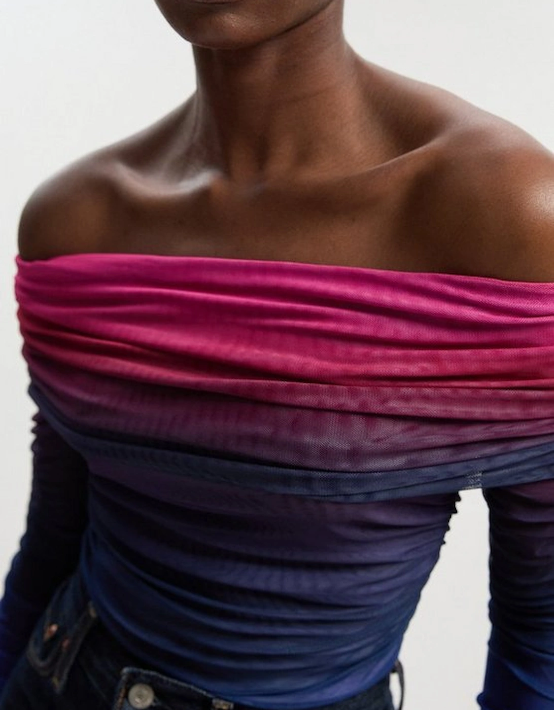 Ombre Jersey Mesh Bardot Bodysuit