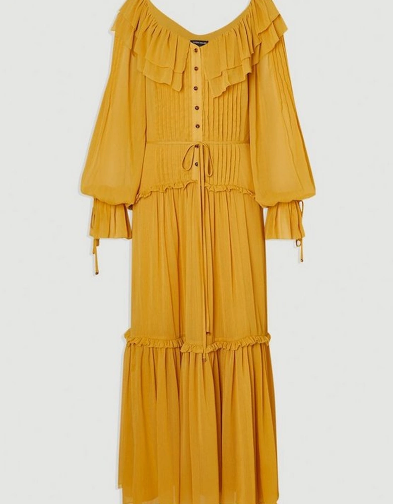 Georgette Ruffle Woven Maxi Dress