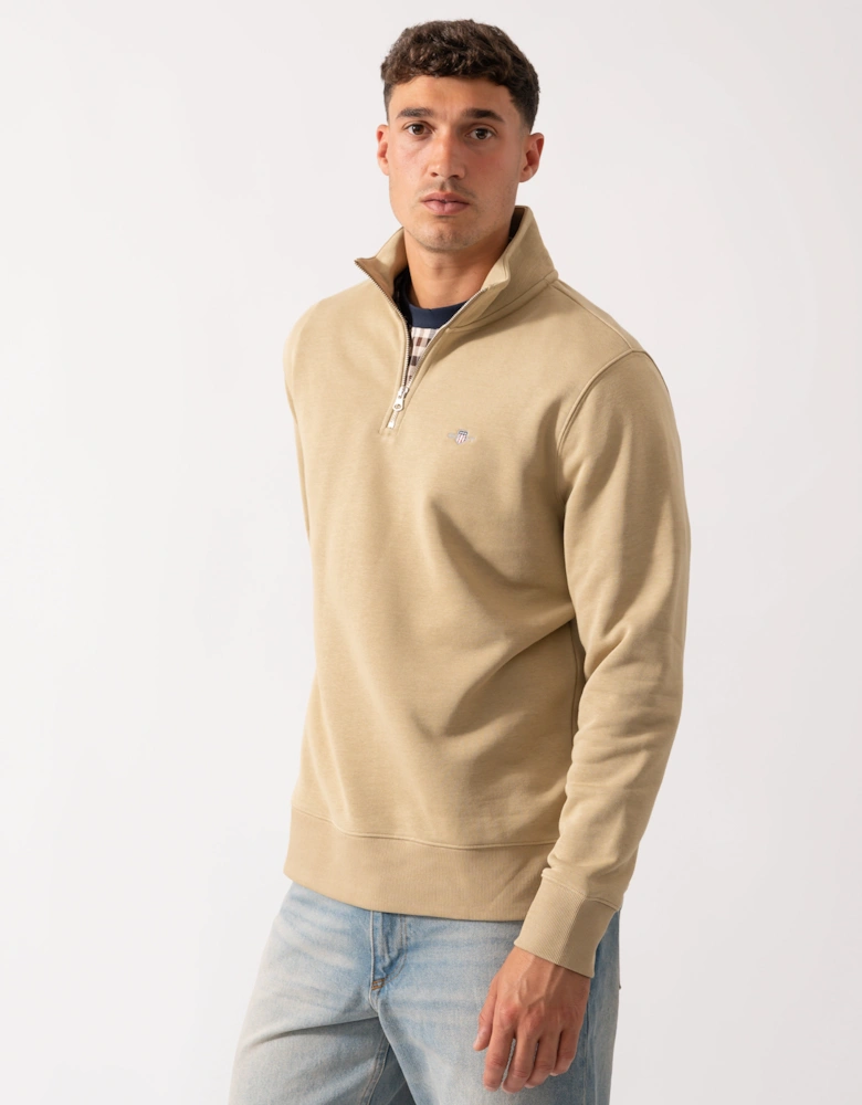 Mens Regular Fit Shield Logo Half Zip Sweatshirt - 224 Woody Beige