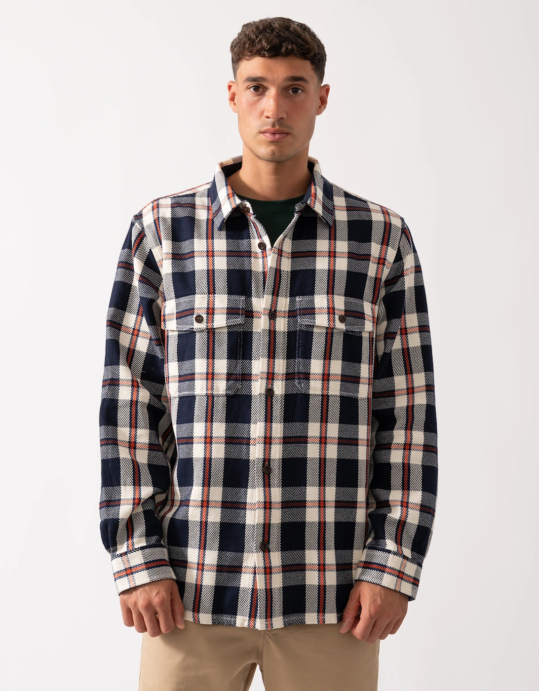 Mens Heavy Twill Check Overshirt - 433 Evening Blue, 2 of 1