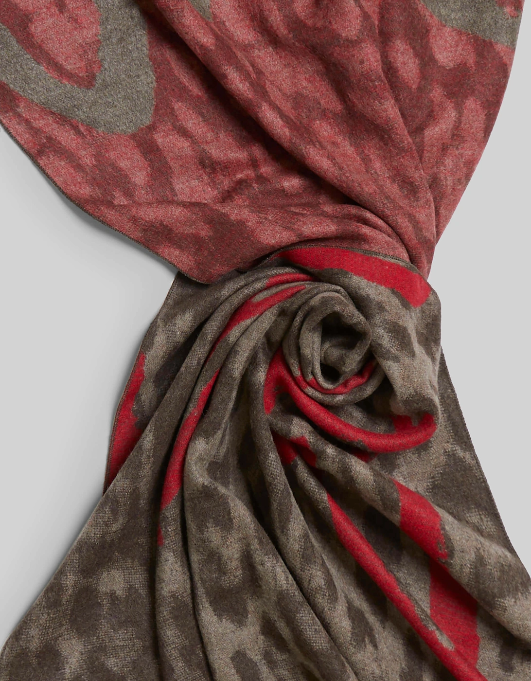 Heart Detail Leopard Print Scarf Brown