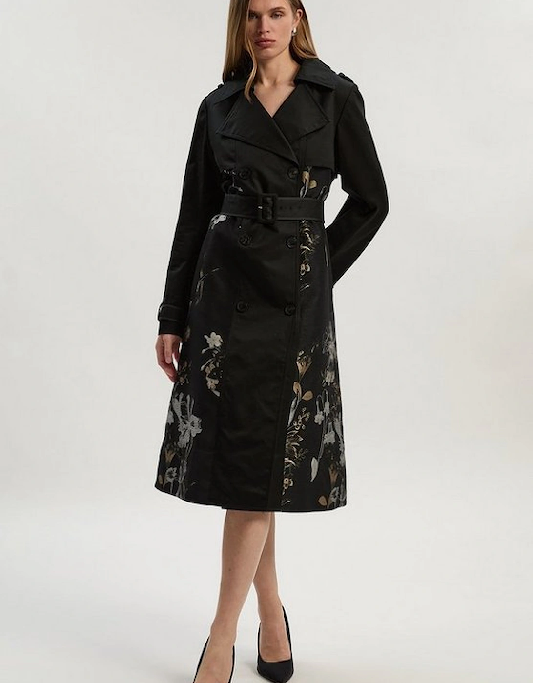 Petite Printed Jacquard Trench Coat, 2 of 1