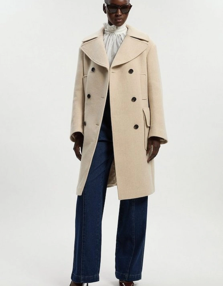 Wool Patch Pocket Tailored Midi Coat