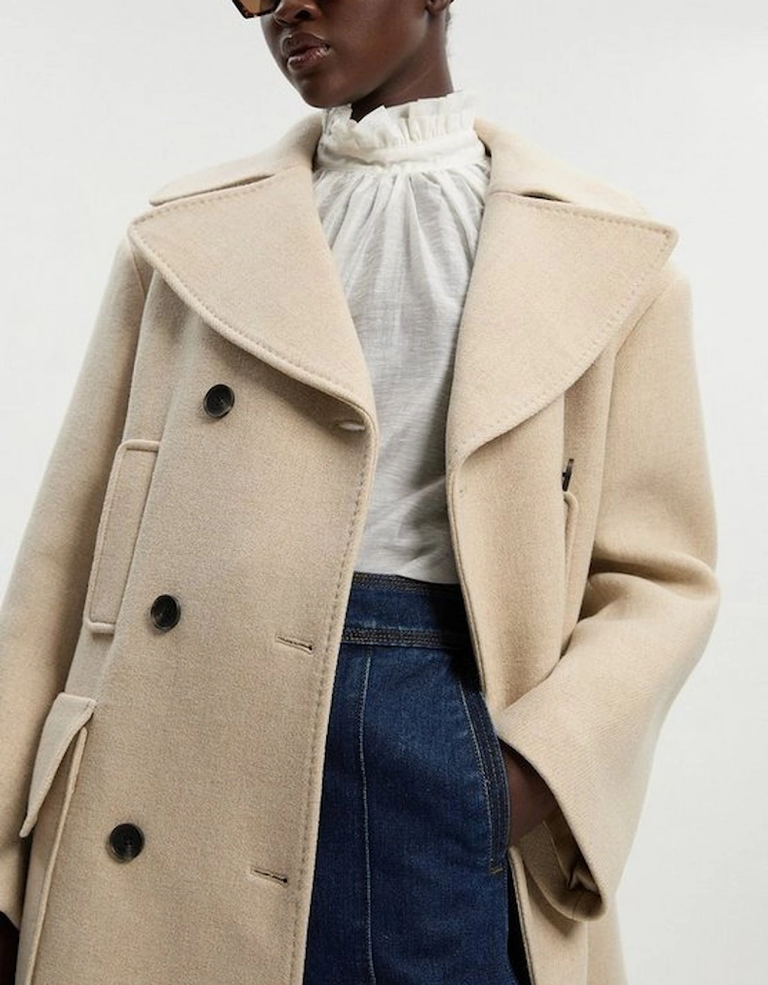 Wool Patch Pocket Tailored Midi Coat