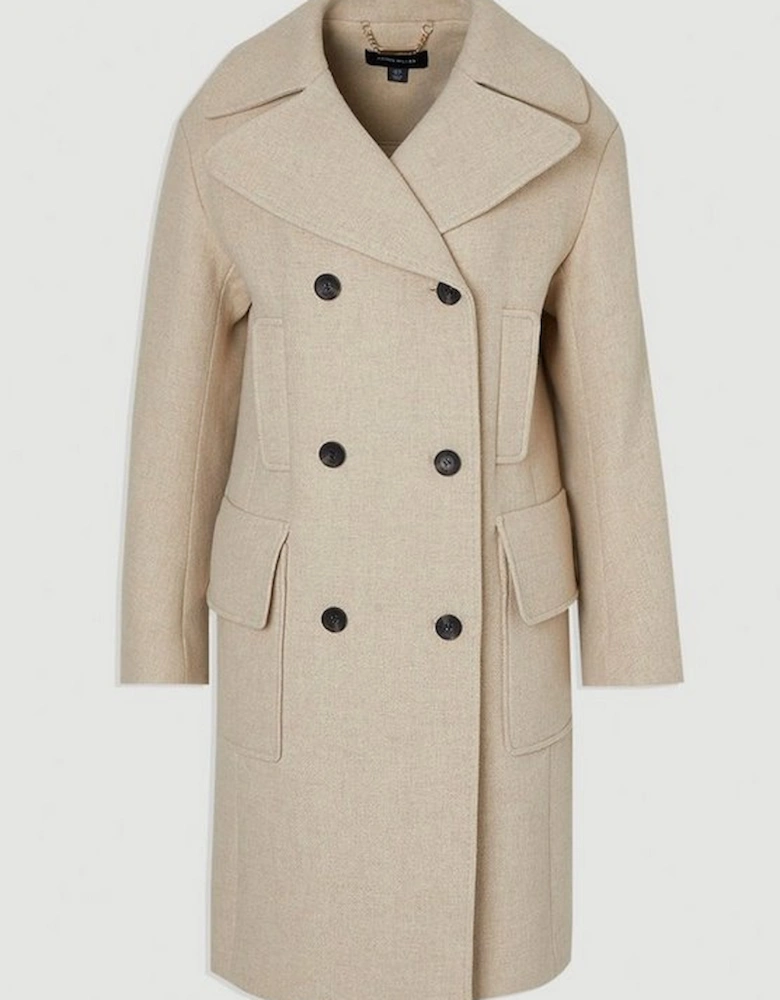 Wool Patch Pocket Tailored Midi Coat