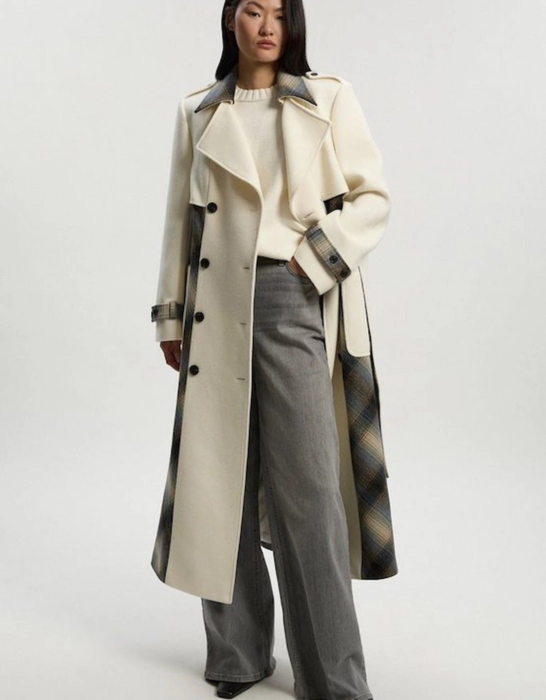 Wool Check Tailored Belted Trench Midi Coat, 2 of 1
