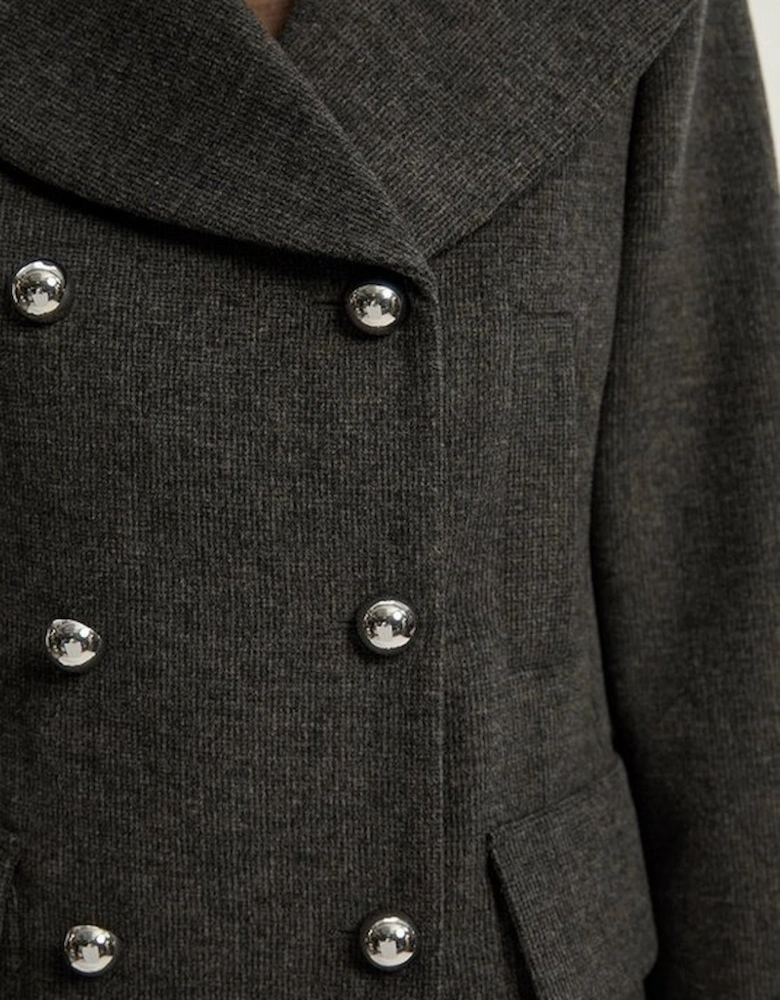Brushed Wool Check Pocket Tailored Short Coat