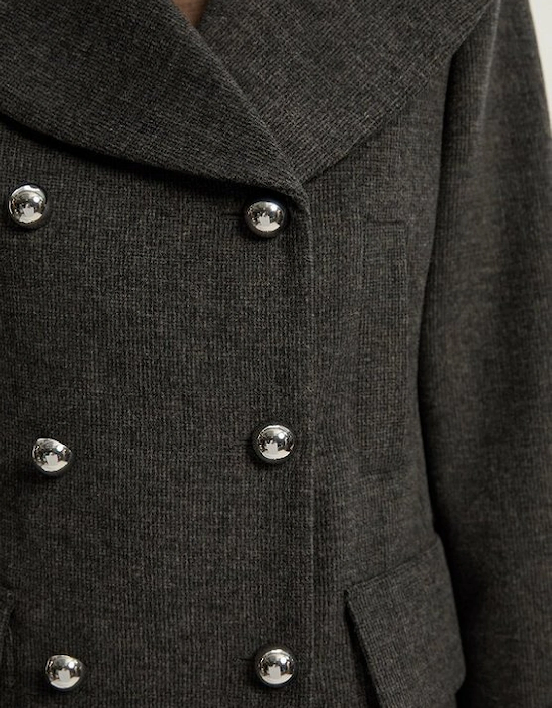 Brushed Wool Check Pocket Tailored Short Coat