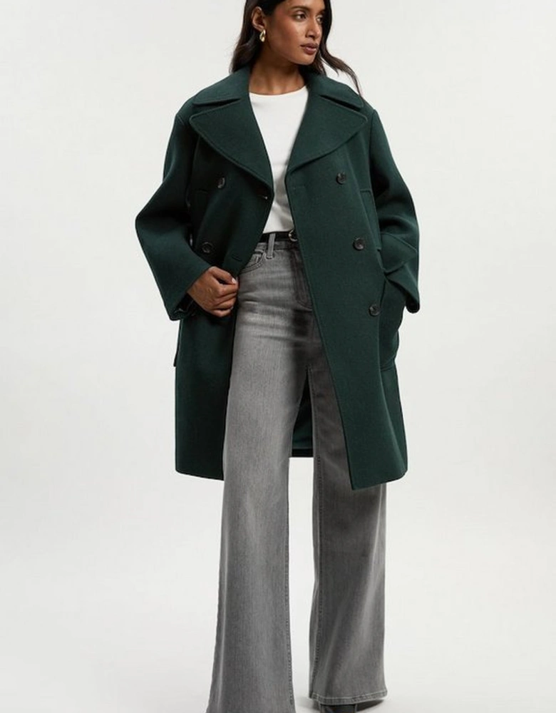 Wool Patch Pocket Tailored Midi Coat