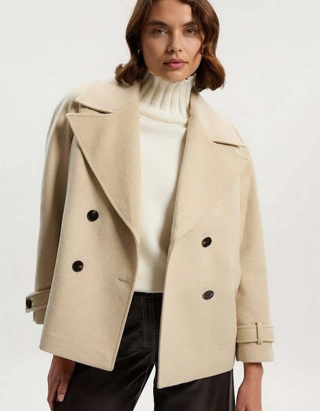 Petite Tailored Brushed Wool Double Breasted Short Pea Coat, 2 of 1