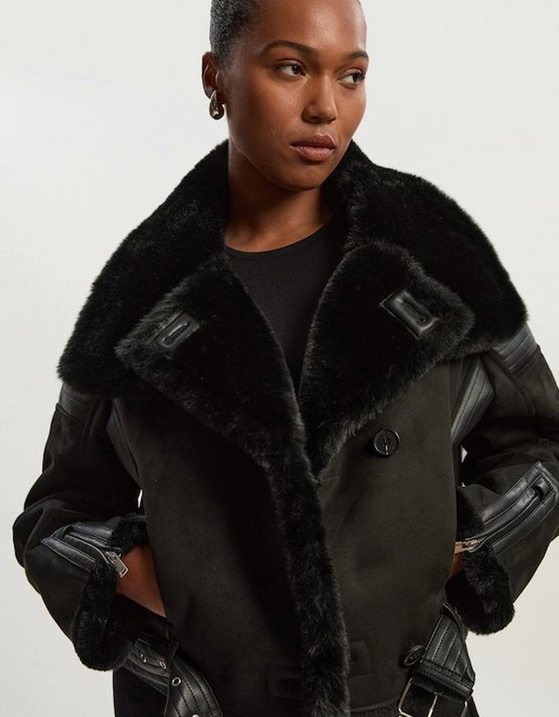 Plus Size Faux Shearling Crop Biker Coat, 2 of 1