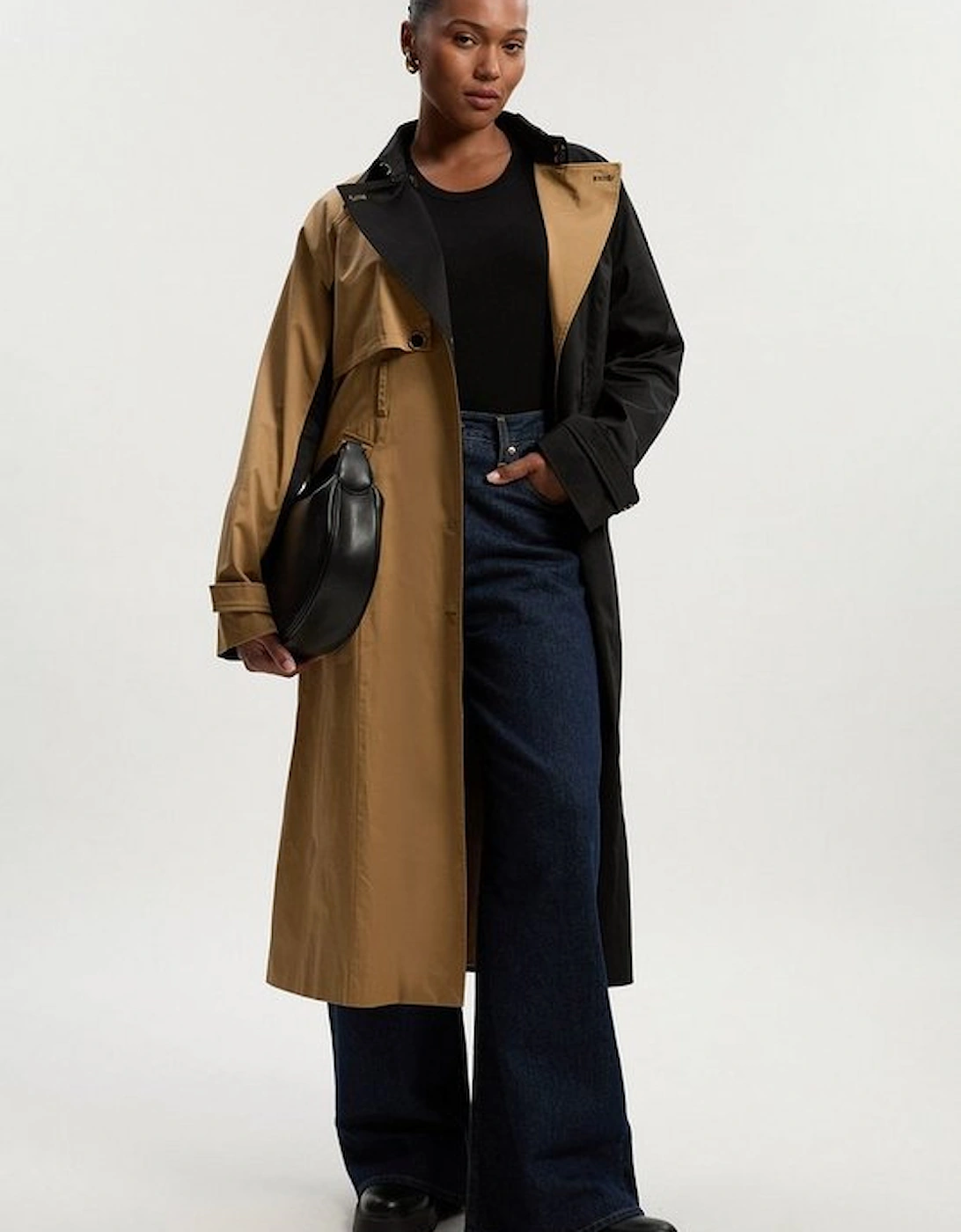 Plus Size Colour Block Belted Tailored Trench Coat, 2 of 1