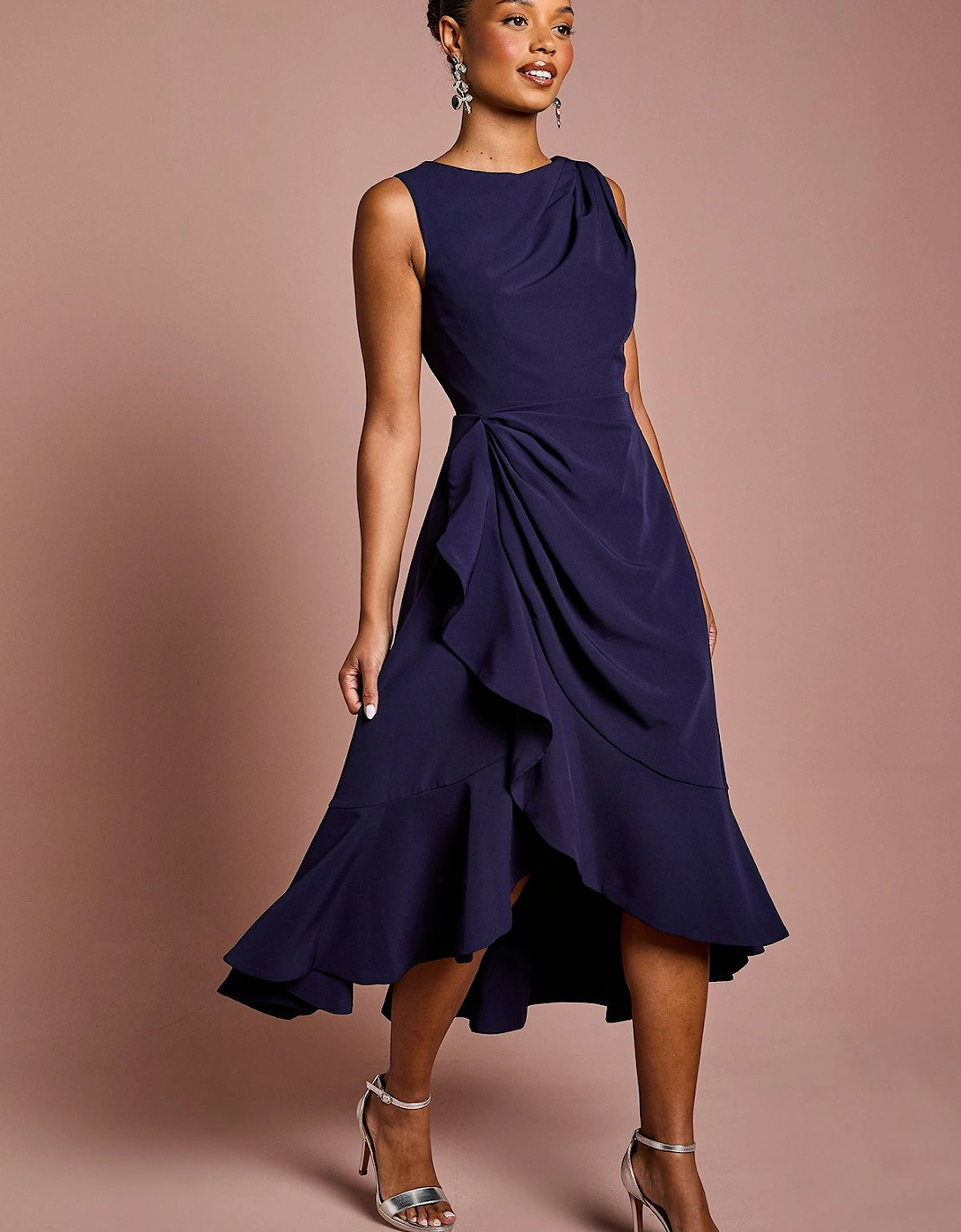 Petite Crepe Ruffle Dress With Low Back, 2 of 1