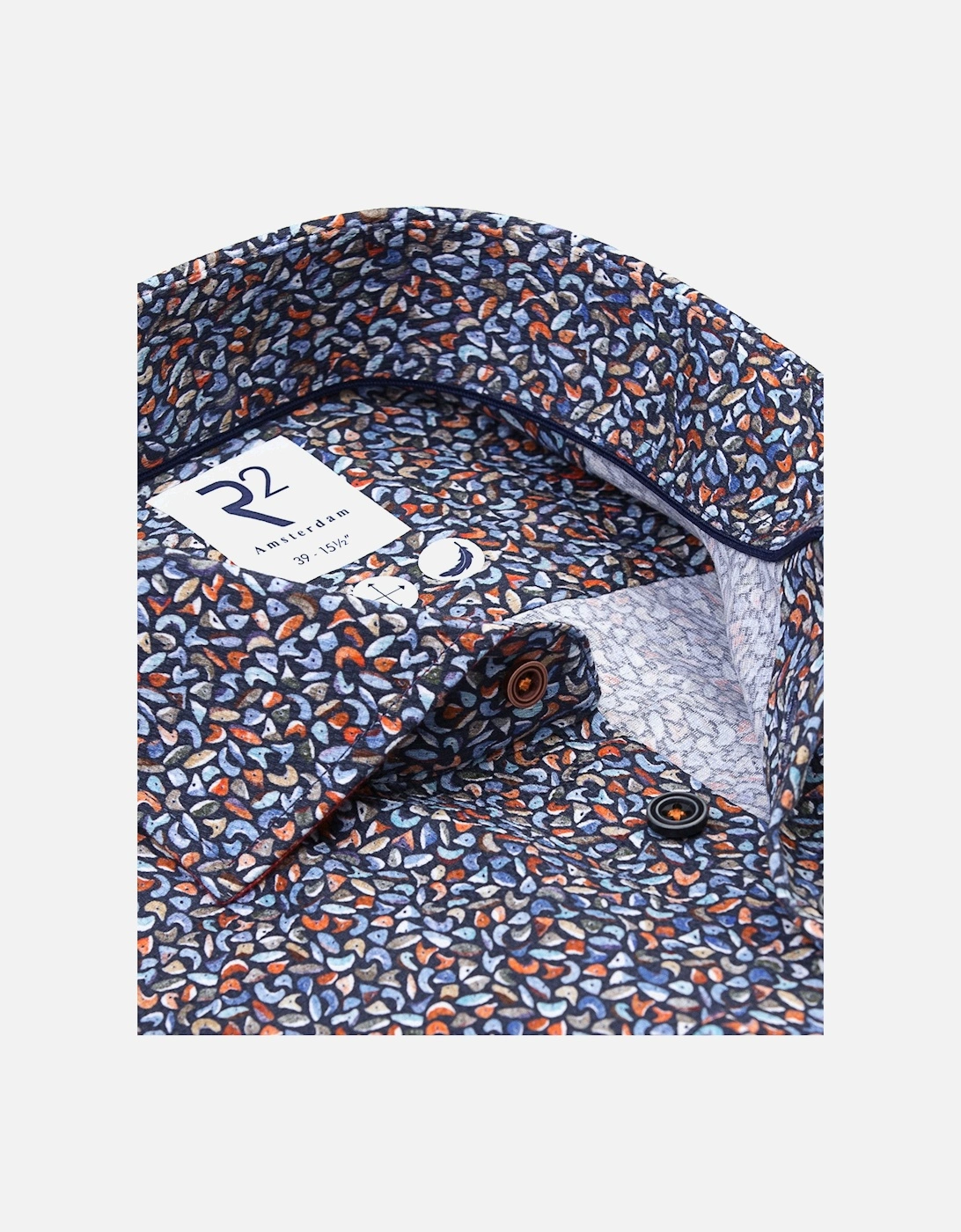Long Sleeved Cut Away Collar Pattered Shirt Multip-Coloured