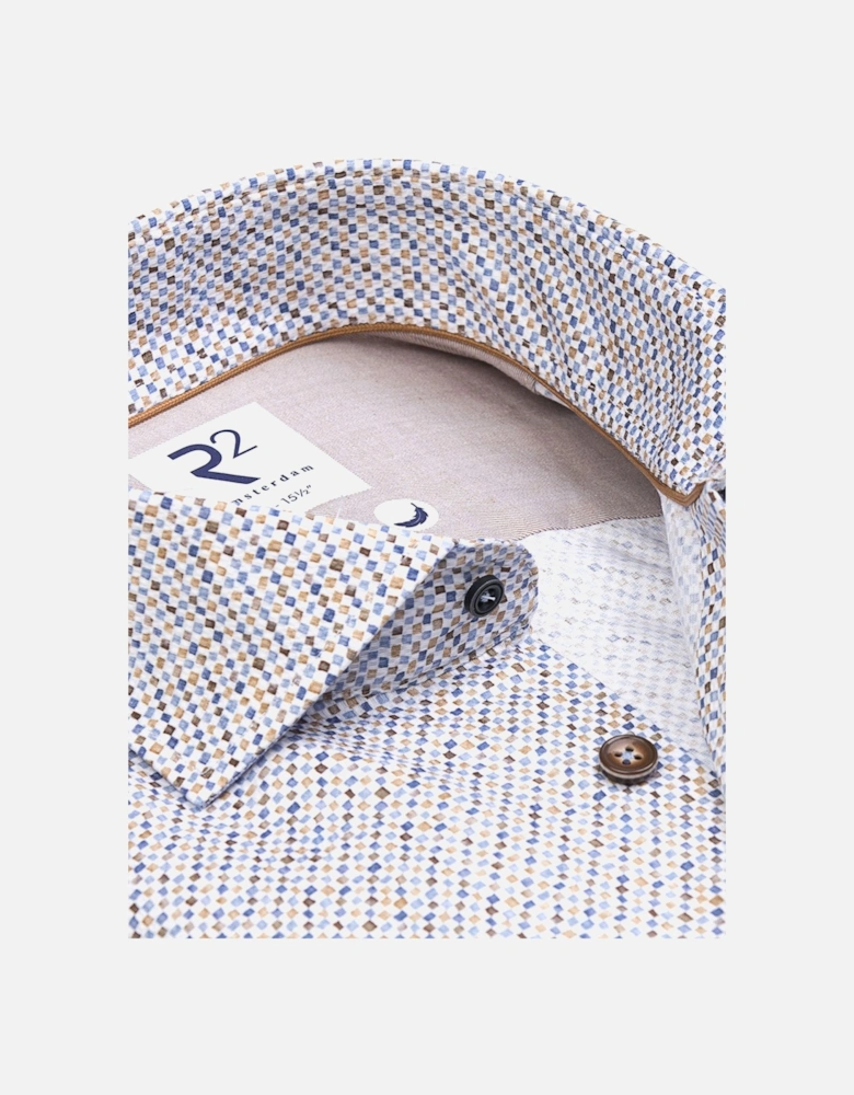 Long Sleeved Cut Away Collar Pattered Shirt