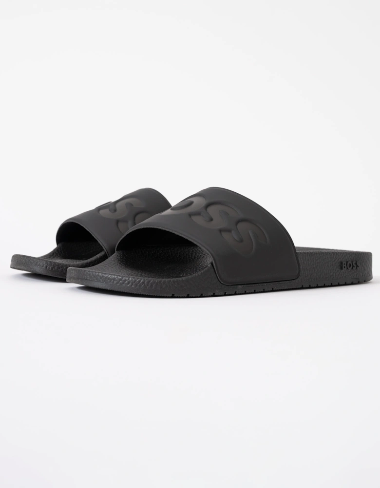 BOSS Orange Aryeh Mens Italian-Made Slides With Large Logo Detail - Black 001
