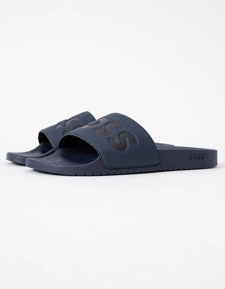 BOSS Orange Aryeh Mens Italian-Made Slides With Large Logo Detail - Navy 410