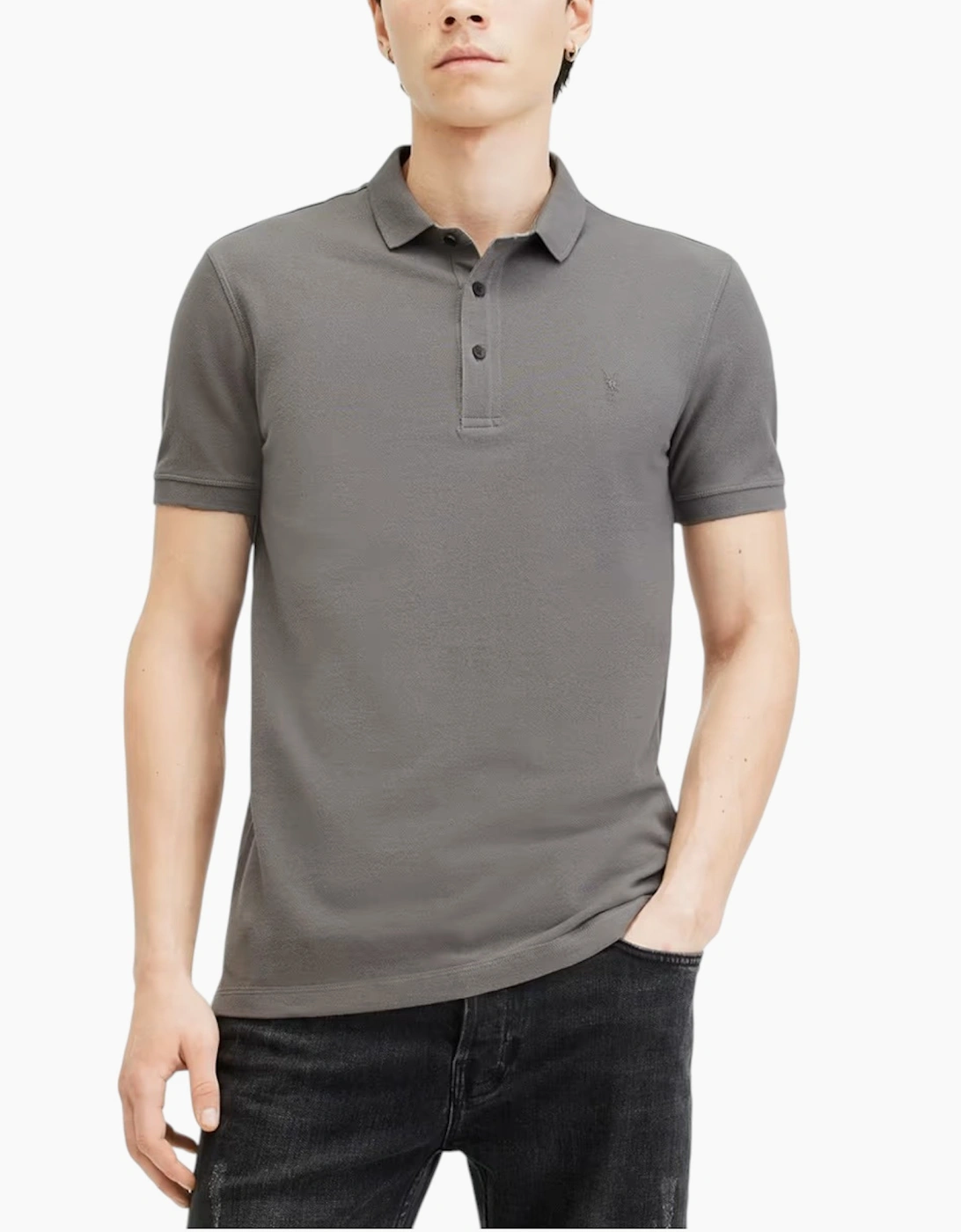 Allsaints Men's Grey All Saints Reform Polo Shirt Summer Cotton Top - Size: 46