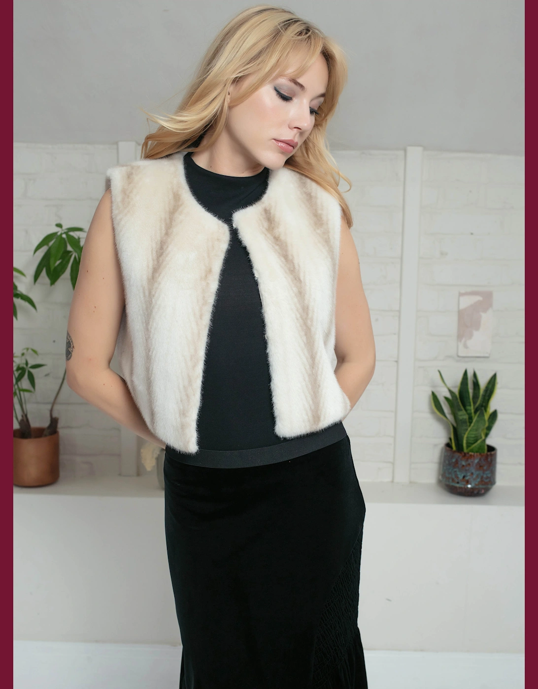 Edelweiss Faux Fur Gilet - Cream Zig Zag