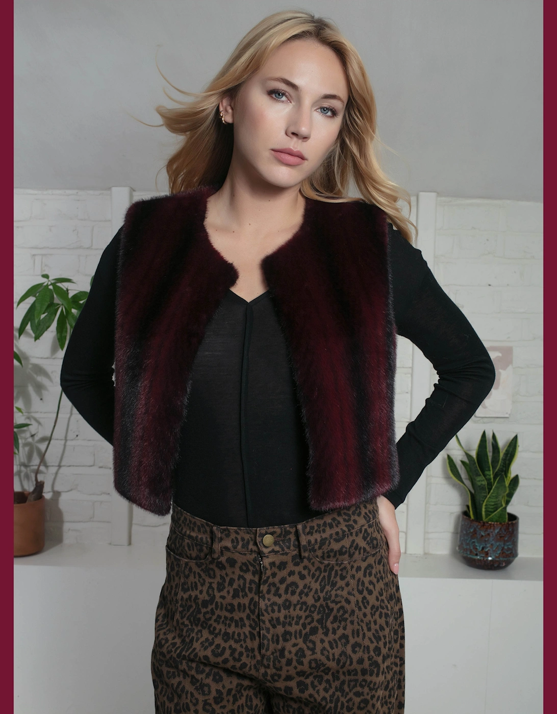 Edelweiss Faux Fur Gilet - Plum Zig Zag, 6 of 5