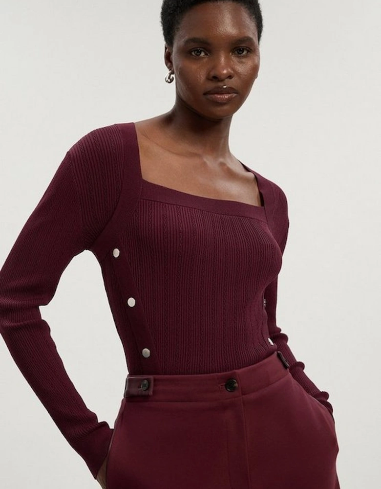Dome Button Detail Knitted Top