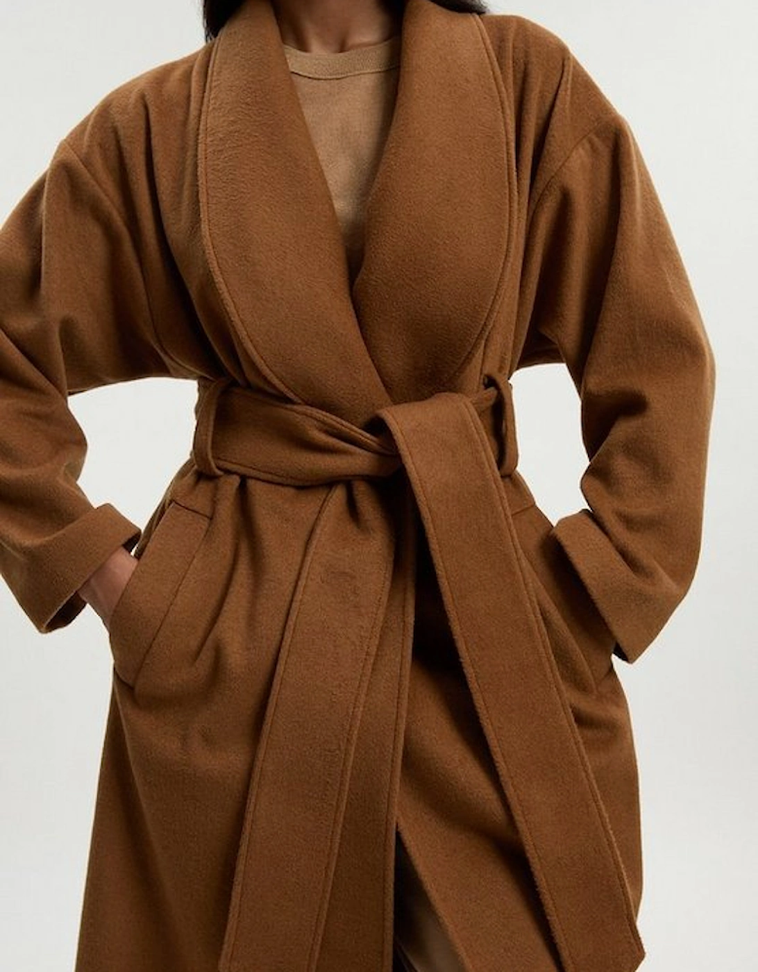 Brushed Wool Belted Wrap Tailored Maxi Coat, 4 of 3