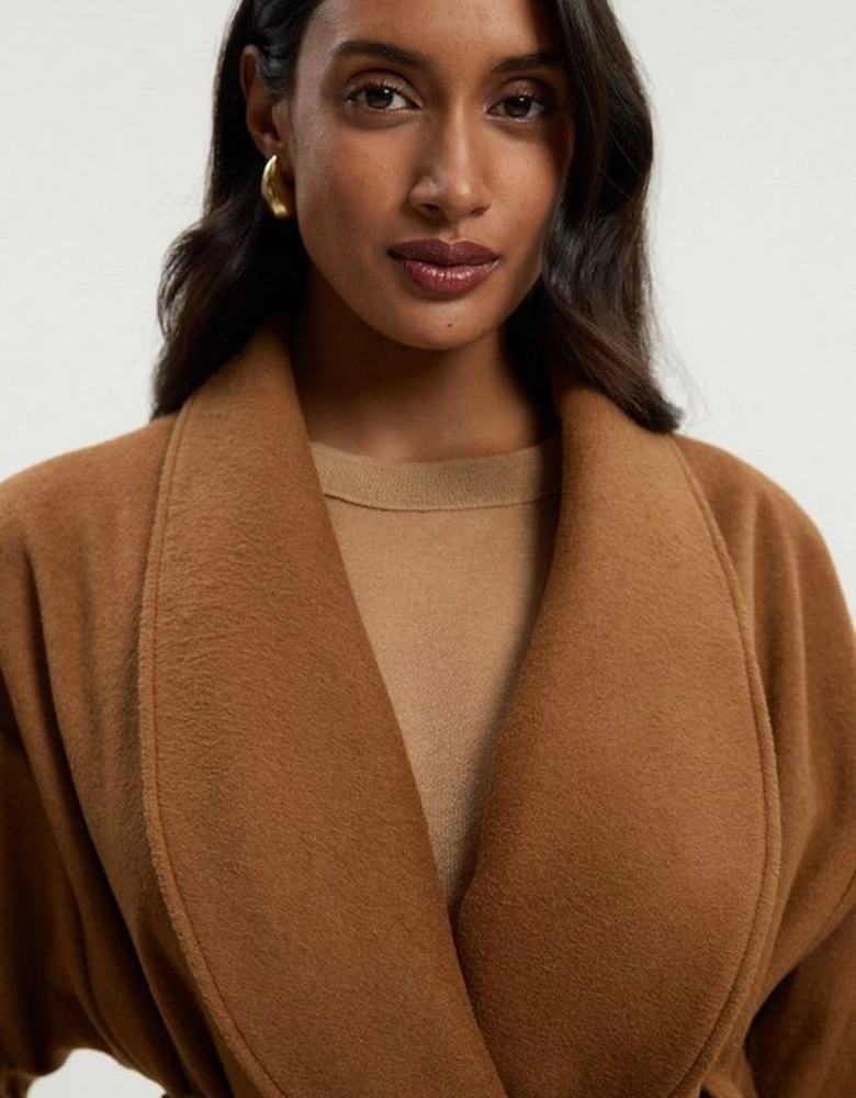 Brushed Wool  Belted Wrap Tailored Maxi Coat