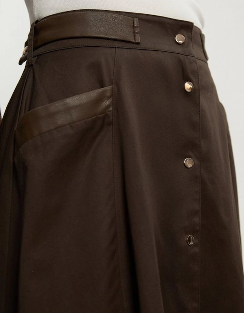 Cotton & Faux Leather Tab Full Maxi Skirt