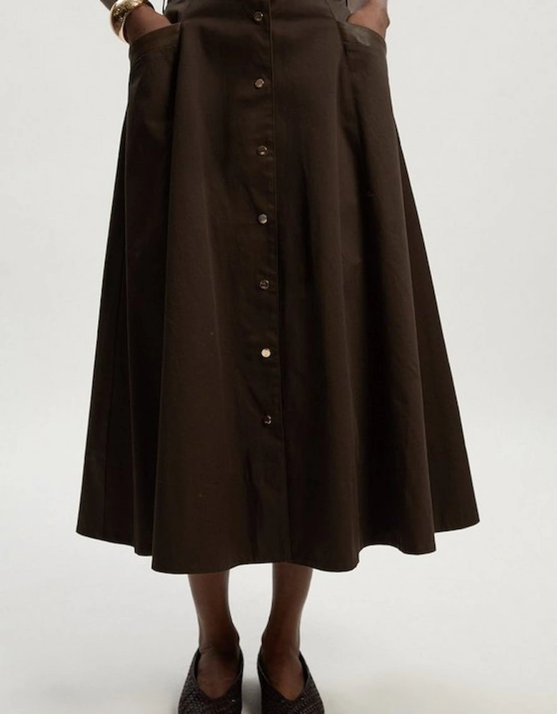 Cotton & Faux Leather Tab Full Maxi Skirt