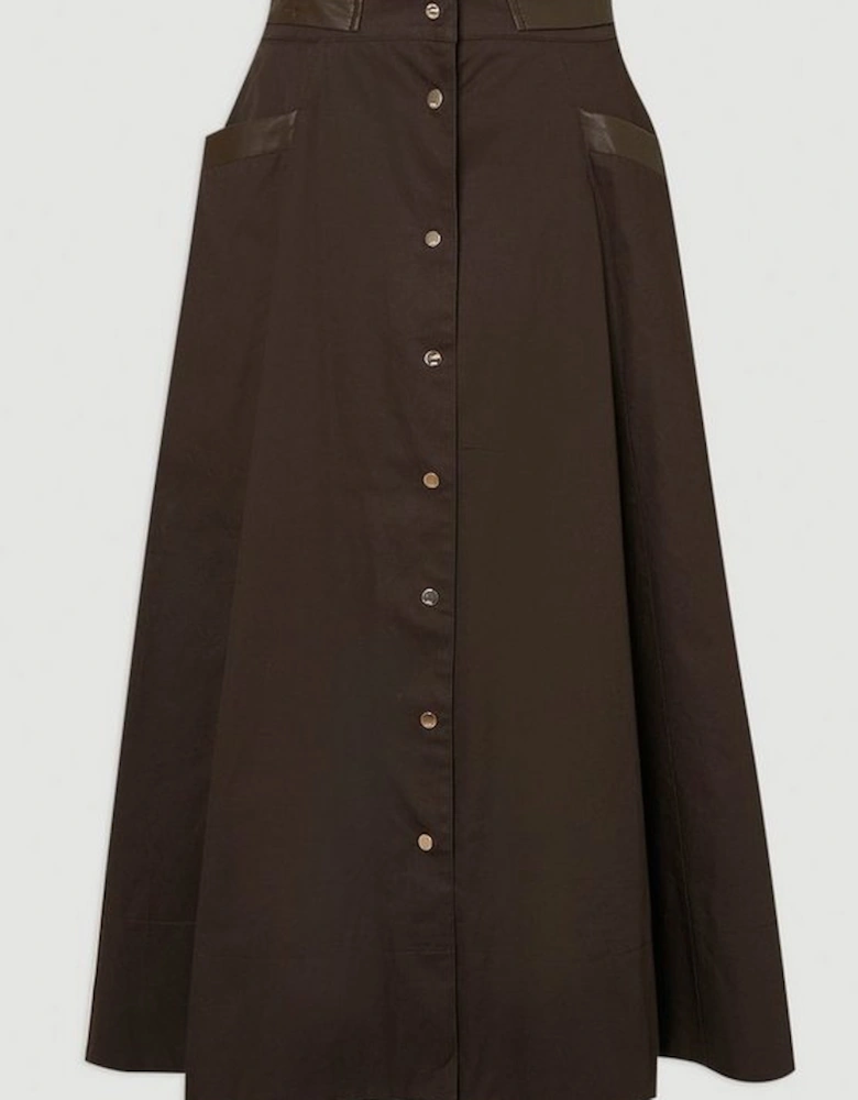 Cotton & Faux Leather Tab Full Maxi Skirt