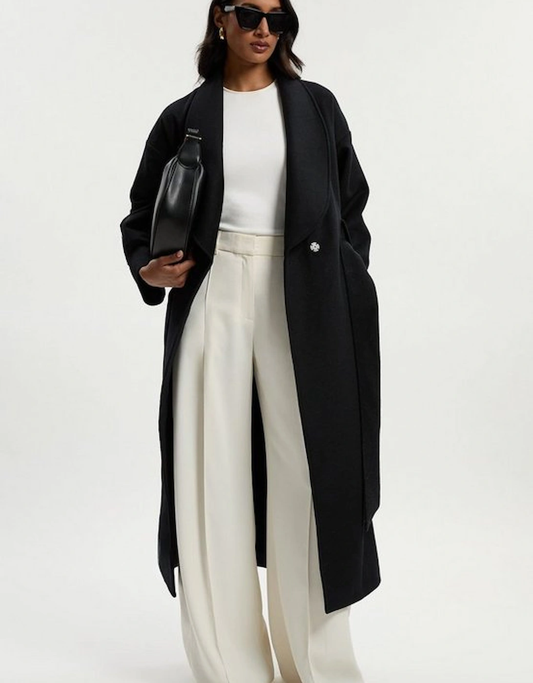 Brushed Wool  Belted Wrap Tailored Maxi Coat