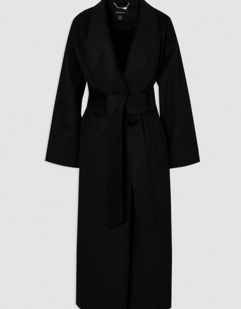 Brushed Wool  Belted Wrap Tailored Maxi Coat