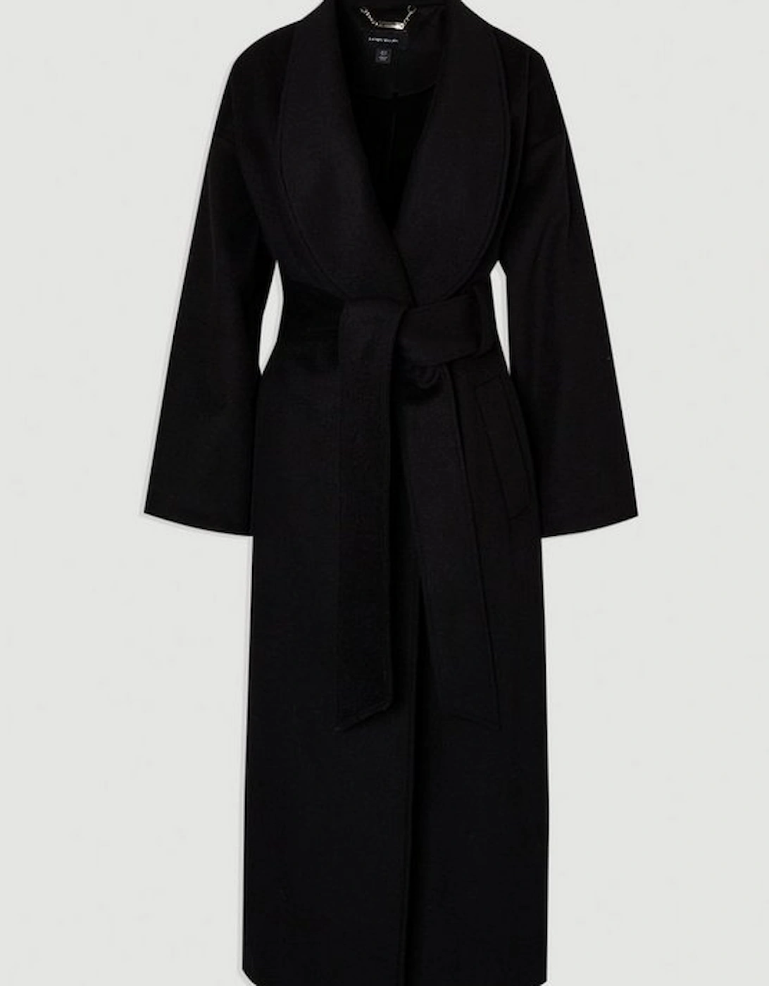 Brushed Wool  Belted Wrap Tailored Maxi Coat