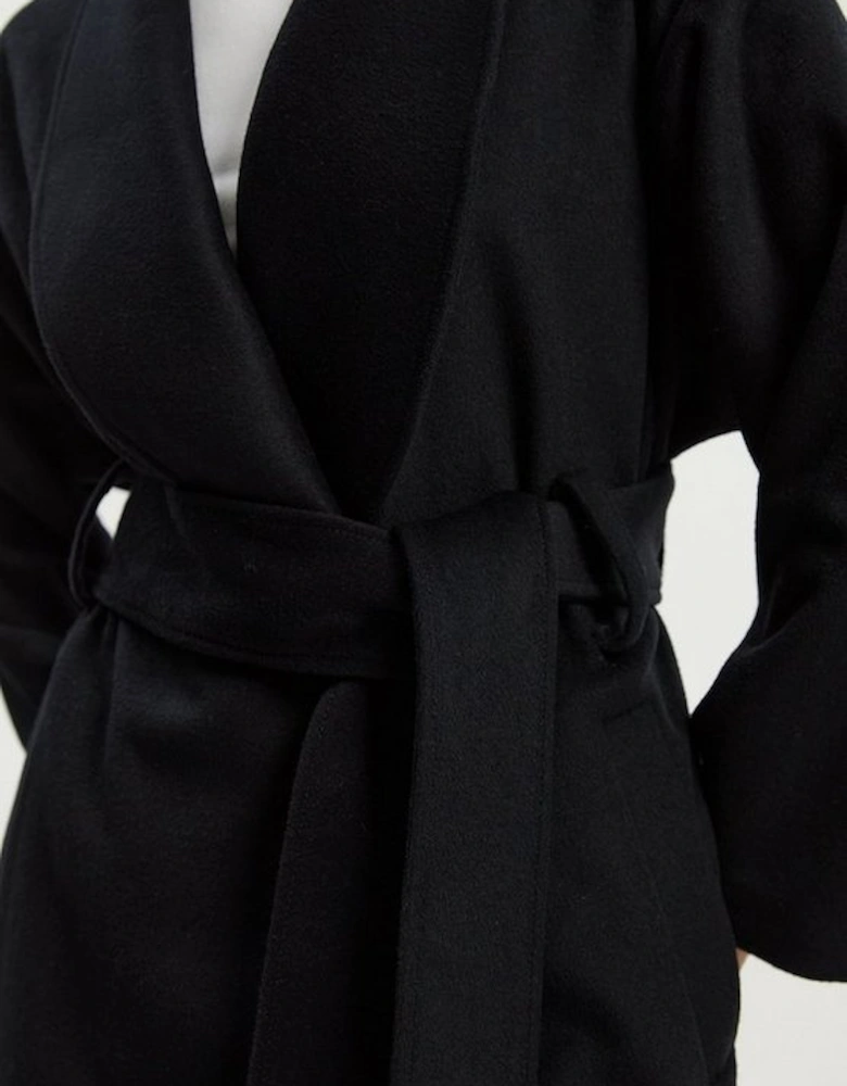Brushed Wool  Belted Wrap Tailored Maxi Coat
