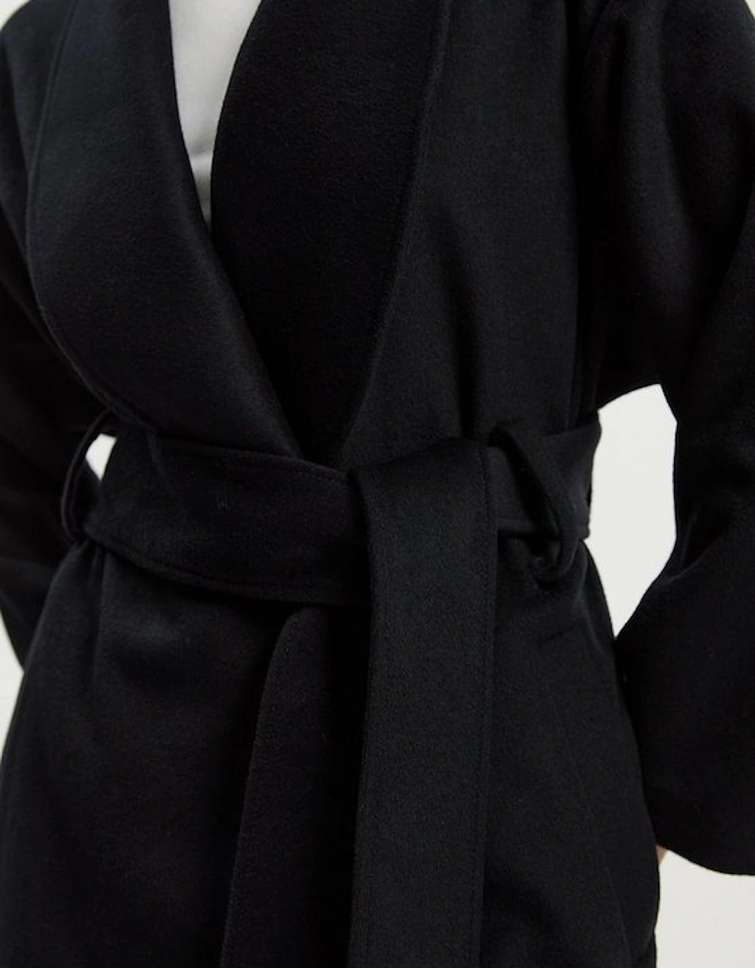 Brushed Wool  Belted Wrap Tailored Maxi Coat