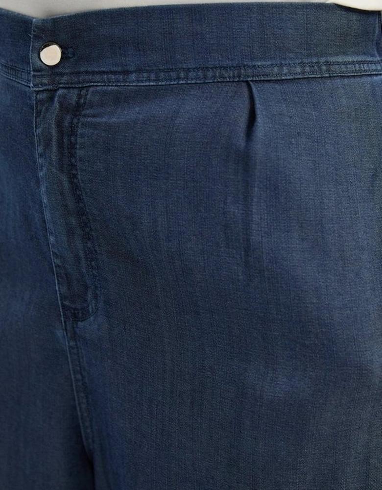 Plus Size Chambray Stretch Denim Wide Leg Trouser
