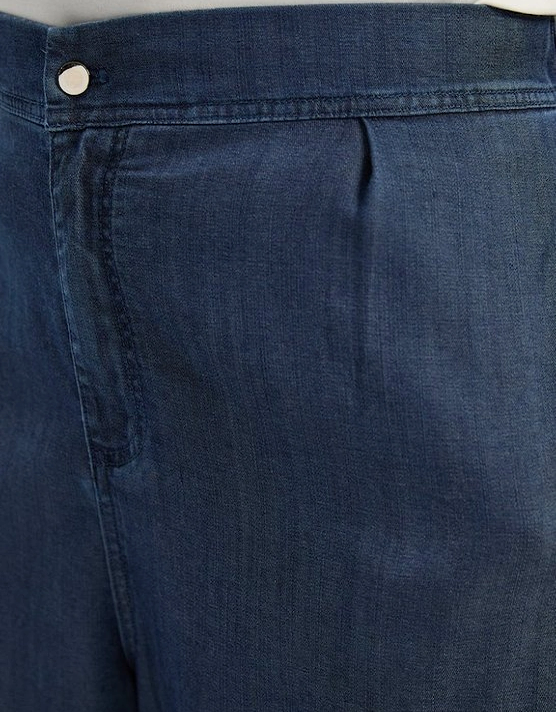 Plus Size Chambray Stretch Denim Wide Leg Trouser
