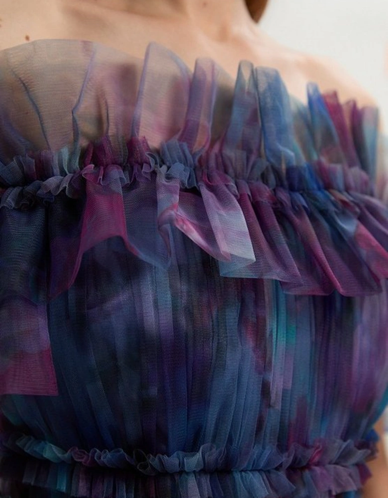 Floral Tulle Layered Off The Shoulder Blouse
