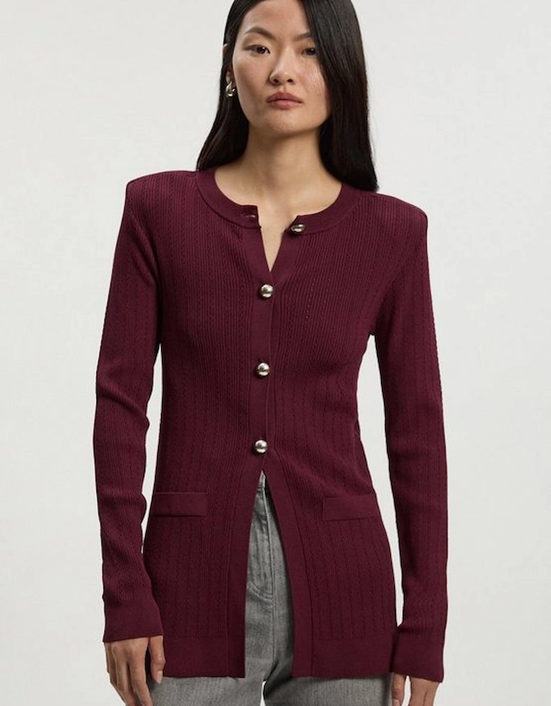 Dome Button Longline Knitted Cardi, 5 of 4