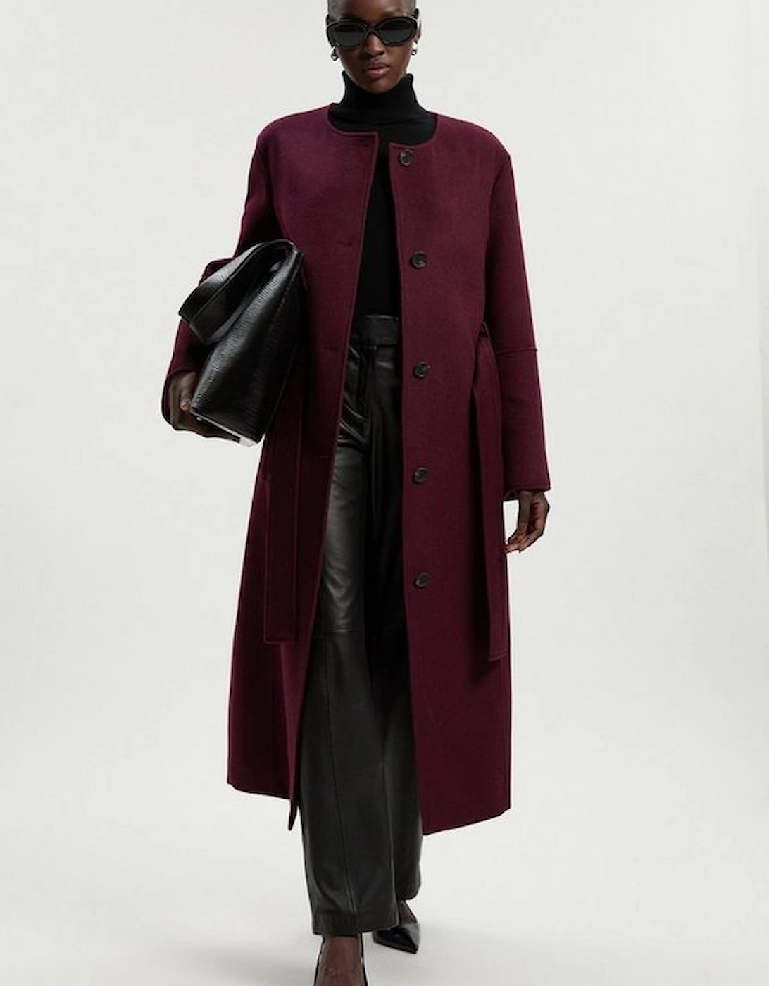 Brushed Wool Single Breasted Belted Tailored Maxi Coat, 4 of 3