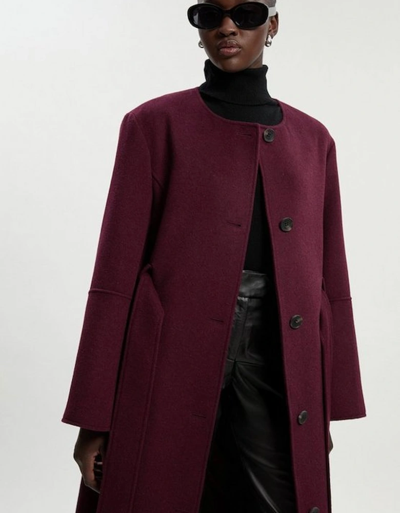 Brushed Wool Single Breasted Belted Tailored Maxi Coat
