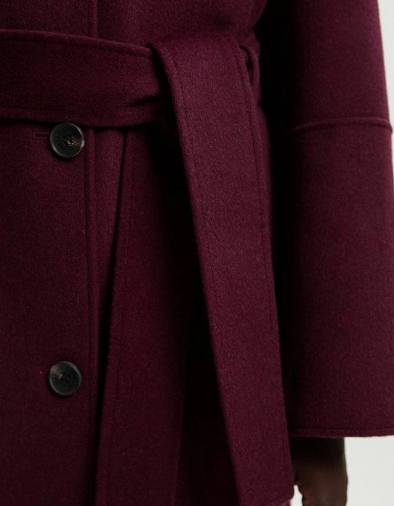 Brushed Wool Single Breasted Belted Tailored Maxi Coat