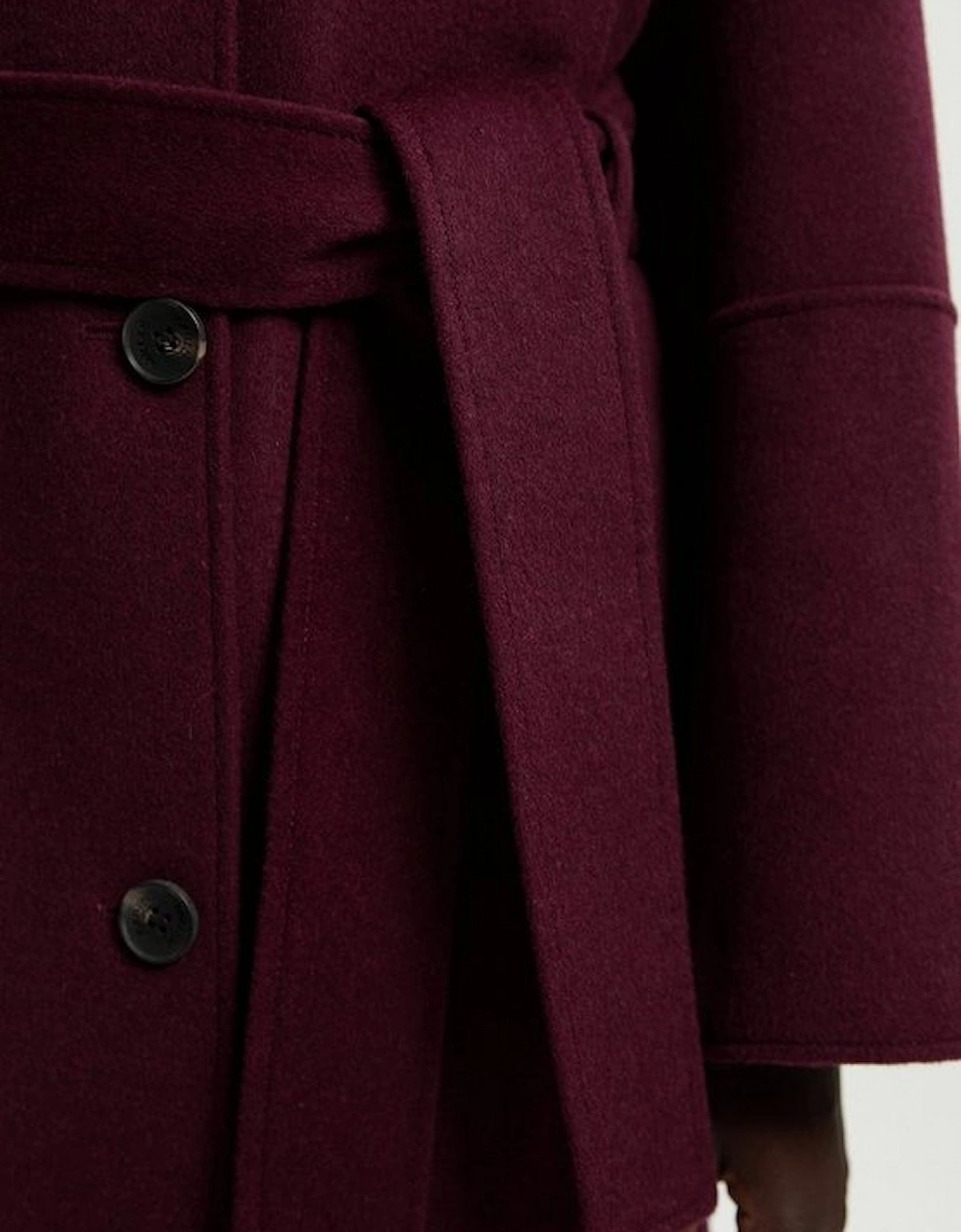 Brushed Wool Single Breasted Belted Tailored Maxi Coat