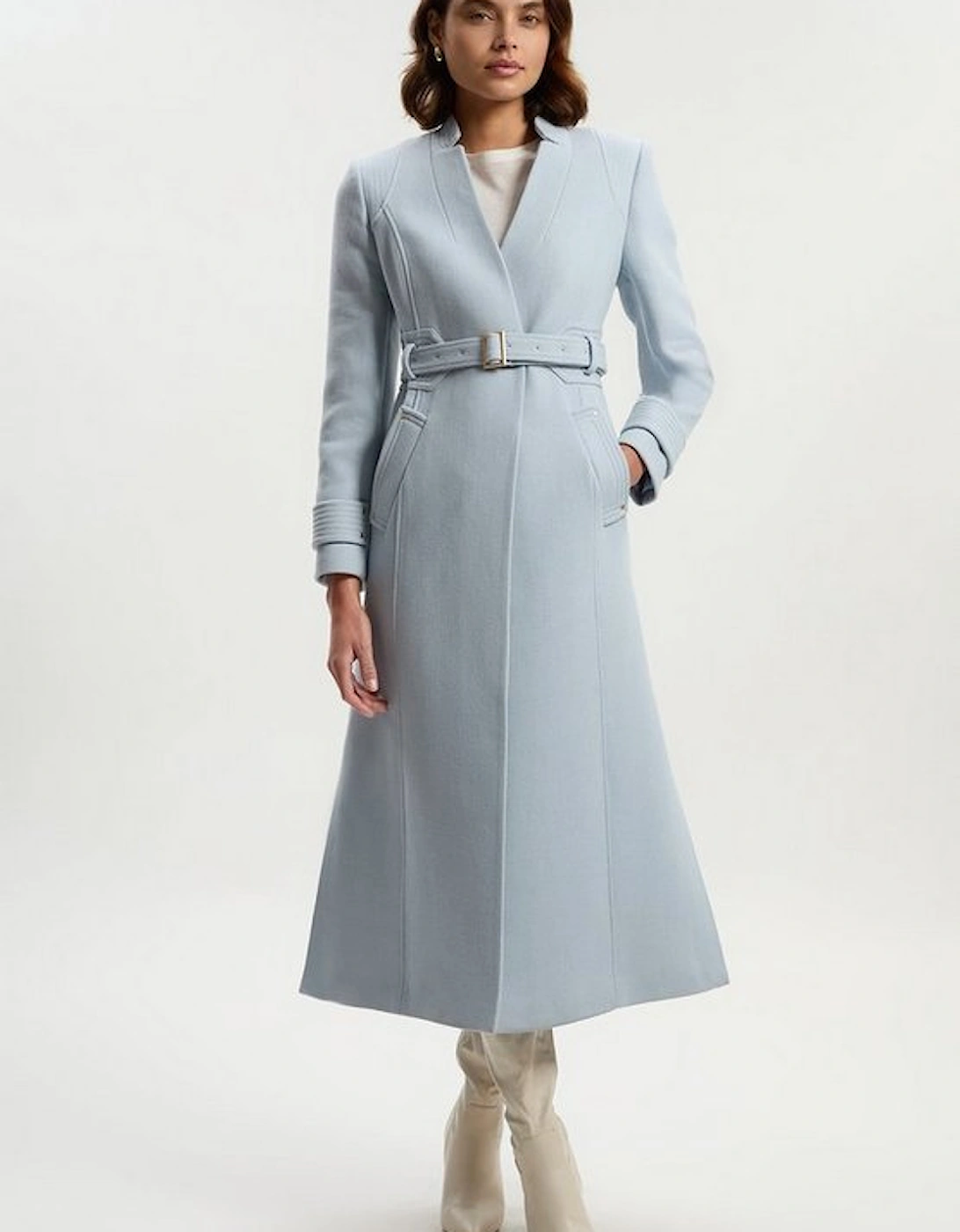 Wool Investment Notch Neck Belted Detail Tailored Maxi Coat, 4 of 3