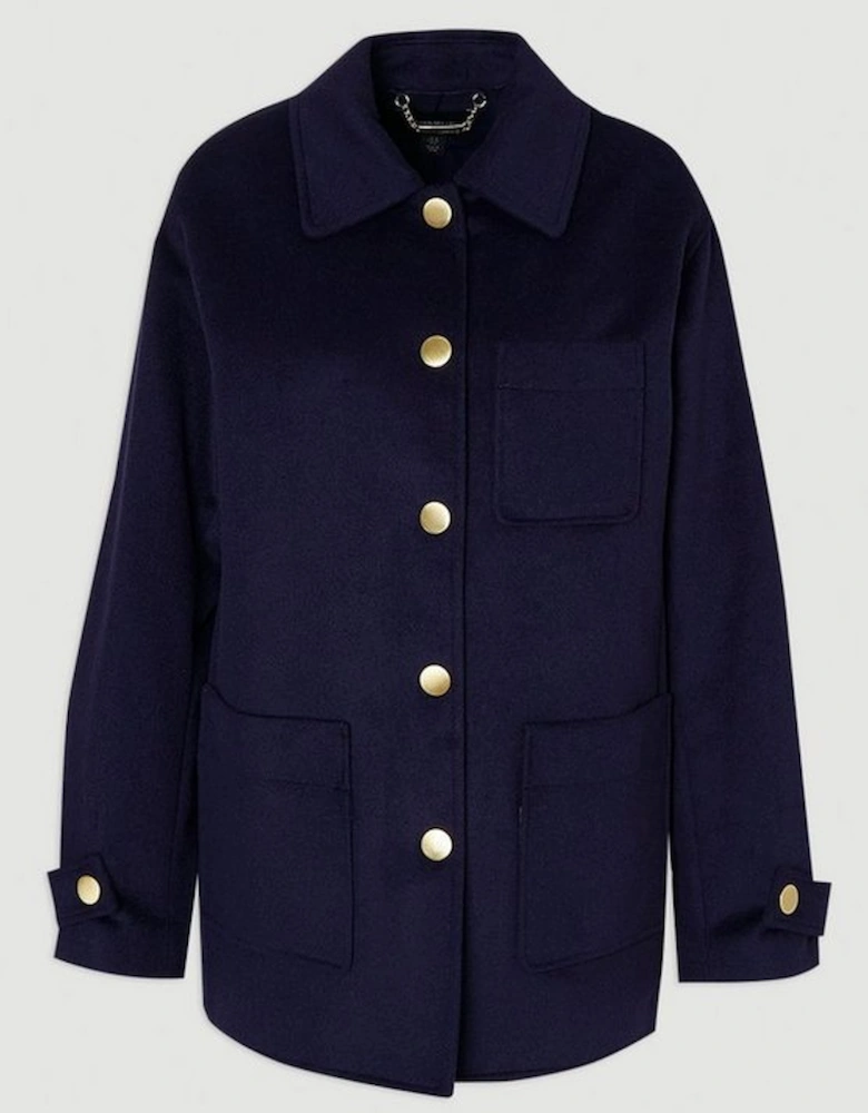 Brushed Wool Patch Pocket Tailored Medium Coat