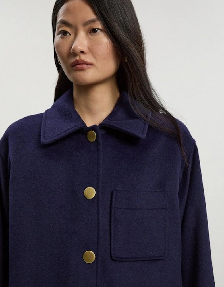 Brushed Wool Patch Pocket Tailored Medium Coat